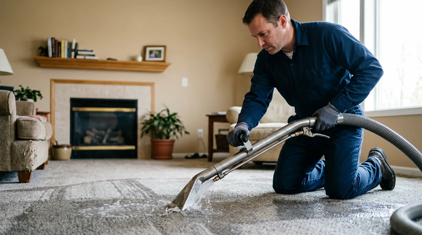 Water damage restoration technician working near Trafalgar, IN